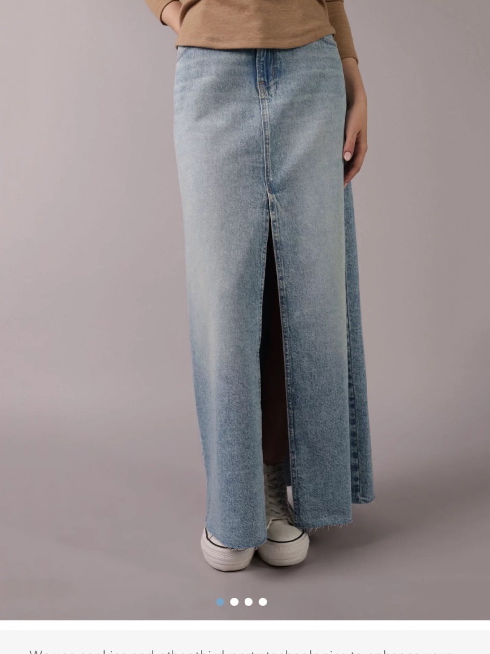 Low Rise Denim Maxi Skirt with Front Slit